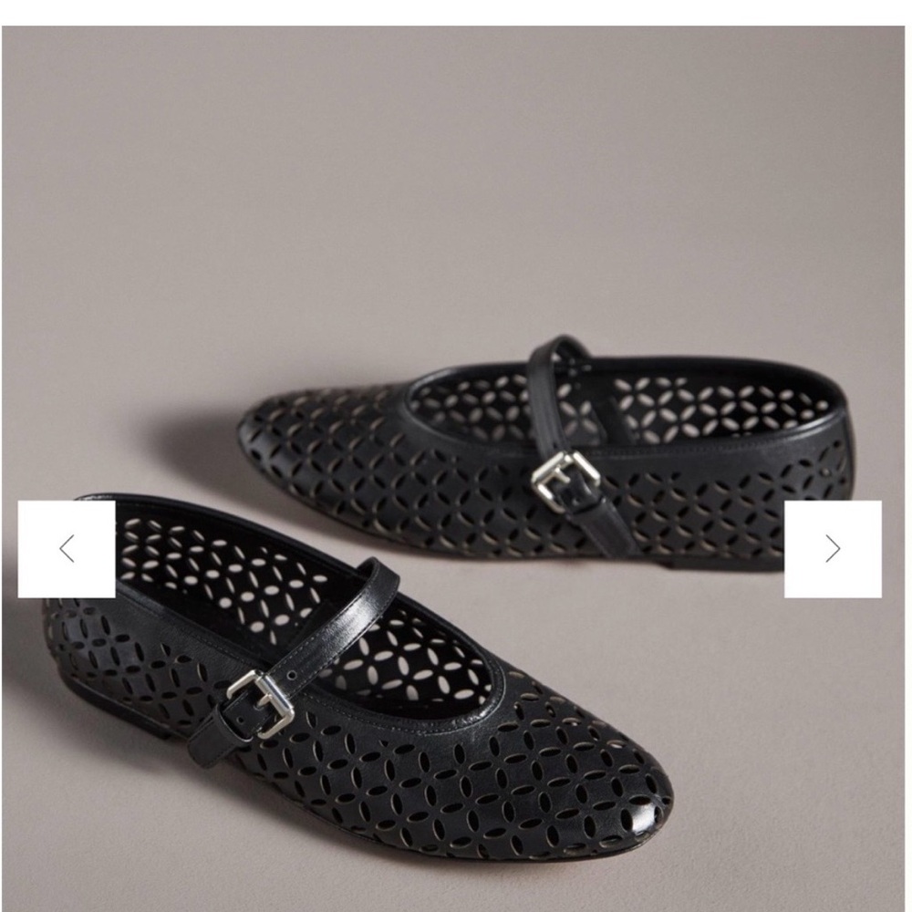Anthropologie Black Laser-Cut Mary Jane Flats with Buckle